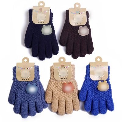 Animal patternthick warm kids leather gloves (1)
