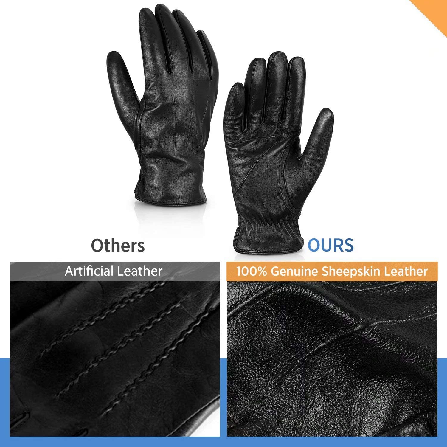 Custom genuine sheepskin leather gloves for men