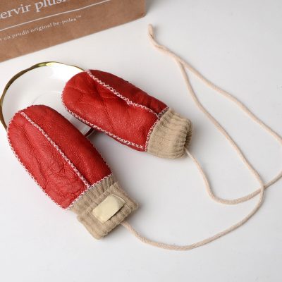 Cute outdoor keep warm kids leather gloves (2)