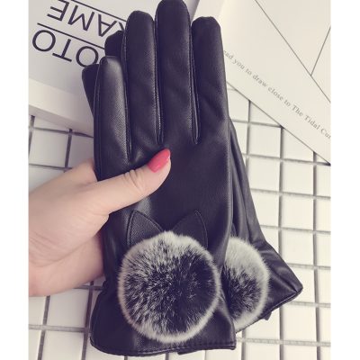 Fashion black pink women’s leather gloves (1)