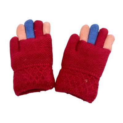 Fleece winter kids warm leather glove (4)
