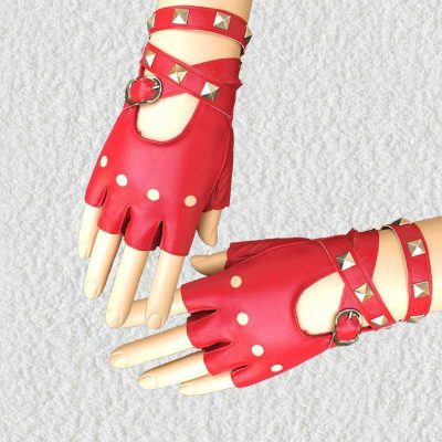 High quality women punk fingerless leather gloves (2)