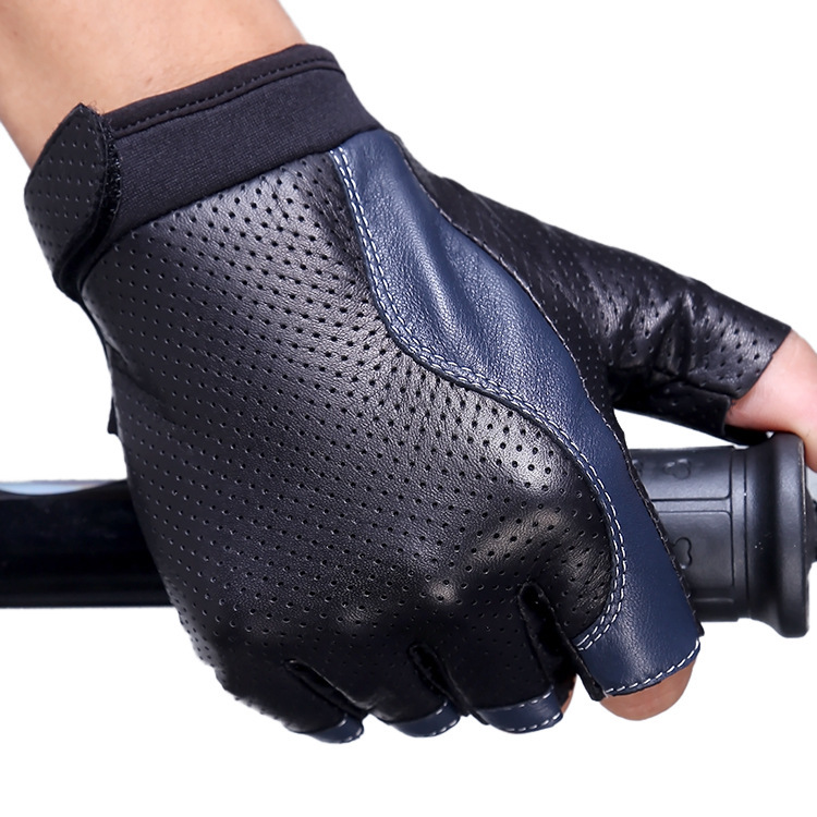 Men's sheepskin fingerless leather gloves