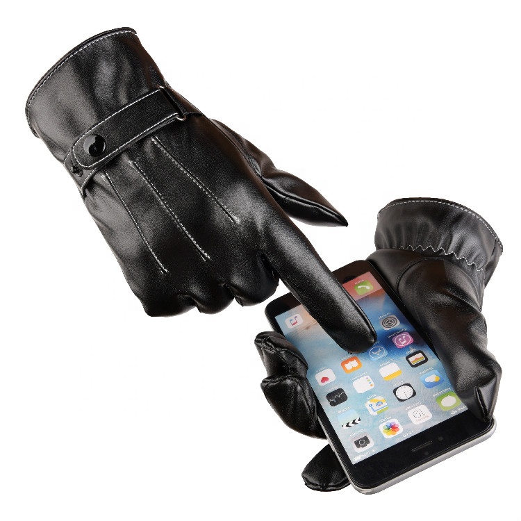 Wholesale warm winter pu men's leather gloves