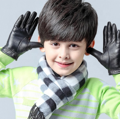 Winter warm kids sheepskin leather gloves (5)